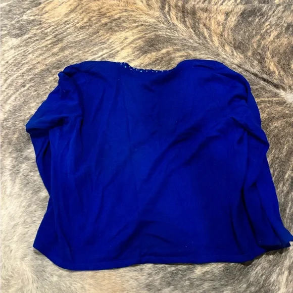 Vintage Blue Cardigan with Festive/Holiday Beading - Picture 6 of 7